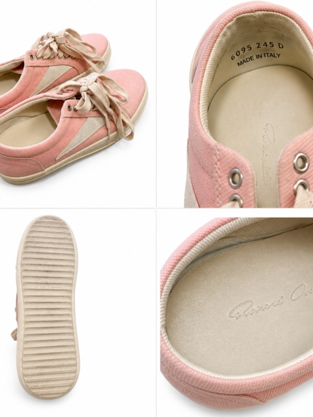 Rick Owens Pink and Cream Canvas Low-Top Sneakers